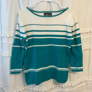 Sag harbor turquoise and white striped 3/4 sleeve blouse size S